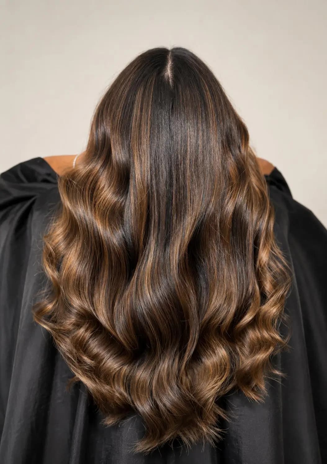 Cabello largo con balayage sutil y ondas suaves